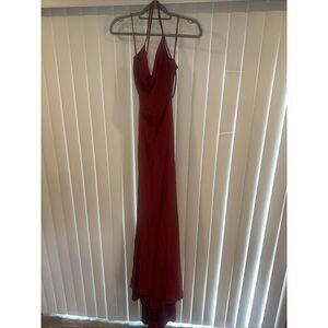 La Femme Red Strappy High Neck Slit Formal Gown Size 00. NWOT. D